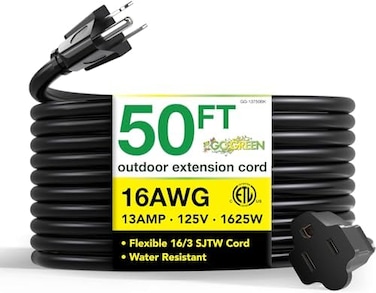 سلك تمديد خارجي من جو جرين GG-13750BK - 16/3 50 قدم SJTW - اسود