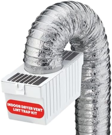 Deflecto LTF Indoor Dryer Vent Lint Trap Kit &ndash; Energy-Efficient Venting Solution with Supurr-Flex Flexible Duct, Plastic Lint Reservoir and Secure Clamps for Electric Dryers  Pack of 1 - White/Silver