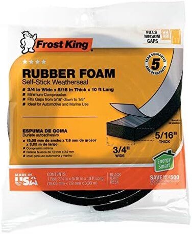 Frost King Available R534H Sponge Rubber Foam Tape 5/16-Inch, Black, 3/4" W, 5/16" T, 10 ft L