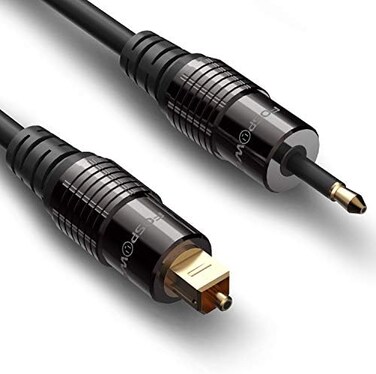 FosPower (0.9M / 3FT 24K Gold Plated Toslink to Mini Toslink Digital Optical S/PDIF Audio Cable with Metal Connectors &amp; Strain-Relief PVC Jacket