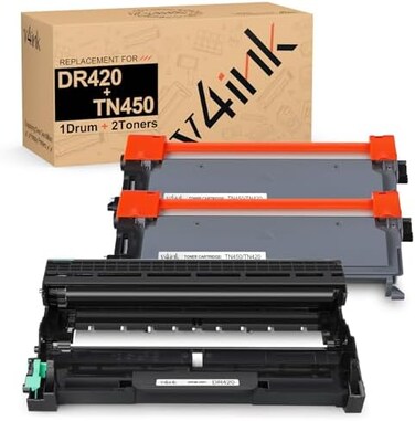 V4INK (1 Drum 2 Toners) New Compatible Brother DR420 Drum Compatible Brother TN450 Toner Cartridge Black High Yield Combo for Brother HL-2240D HL-2270DW HL-2280DW MFC-7360N MFC-7860DW Printer