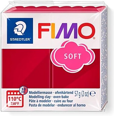 STAEDTLER 8020-26 FIMO Soft Oven-Hardening Polymer Modelling Clay - Cherry Red (1 x 57g Block)