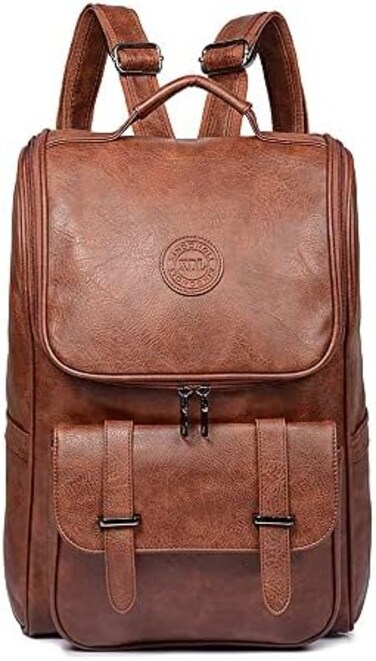 ZOESHOP Vegan Leather Backpack Slim Vintage Laptop Backpack for Men Women,Travel Brown Water Resistant Brown College School Bookbag Weekend Daypack Bag.