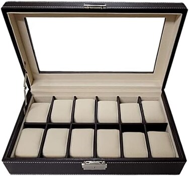 TimelyBuys 12 Piece Chocolate Brown Leatherette Men's Watch Display Organizer Storage Case for Watches