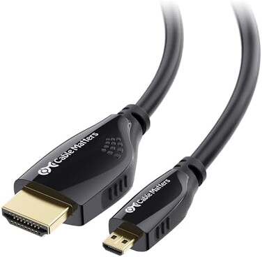 كيبل ماترز كيبل مايكرو HDMI الى HDMI عالي السرعة 4K بطول 25 قدم (4K HDMI الى Micro HDMI/HDMI مايكرو الى كيبل HDMI) - مثالي للتابلت والنوت بوك والكاميرا وراسبيري باي 4 وراسبيري باي 5، 25 قدم