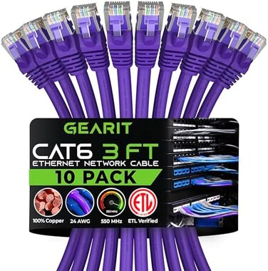 GearIT Cat 6 Ethernet Cable Cat6 Patch Cable, Cat 6 Cable, Cat6 Ethernet Cable, Network Cable, Internet Cable - Purple 3 Feet (Pack of 10)