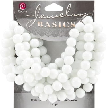 Cousin DIY Round White Beads, 8mm, 130 Piece