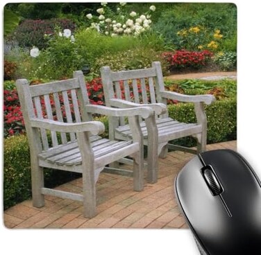 3dRose 8 x 0.25 Inches Mouse Pad, Empty Wooden Chairs Along A Garden Path Raymond Klass (mp_83512_1)