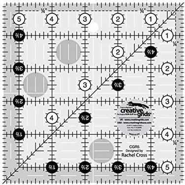 Creative Grids Quilt Ruler 5-1/2in x 5-1/2in Square &ndash; CGR5 &ndash; Made in USA, Non-Slip Grip Acrylic Quilting, Sewing, Crafting, Patchwork Ruler for Measuring &amp; Cutting Fabric