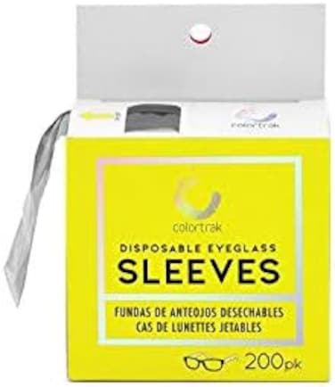 Colortrak Disposable Eyeglass Sleeves, Protect Eyeglasses During Salon Processes, Slides Over Most Eyeglasses, Stands Up Against Processes, Convenient Dispenser Box, Black, 200 Per Pack