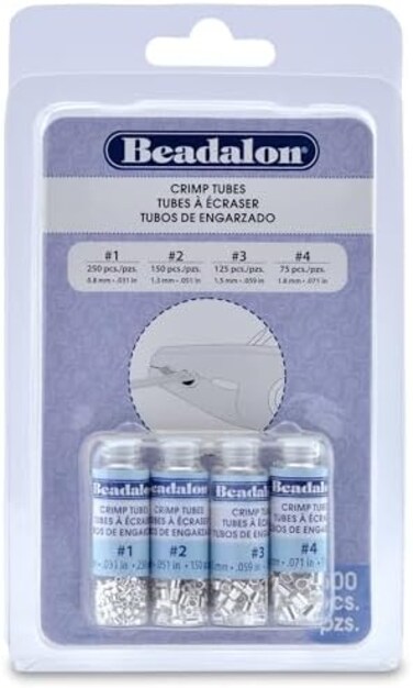 Beadalon Artistic Wire 305B-121 Crimp Tube Variety Pack #1-4 Silver, Plated, 600-Piece