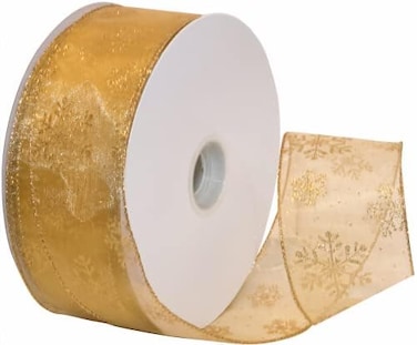موريكس ريبون 7405.60/50-634 ندفة ثلج 6.35 سم × 50 YD شريط لامع شفاف من النايلون، ذهبي، مستلزمات فنية بشريط لتزيين عيد الميلاد، شريط عيد الميلاد داخلي لمجموعة فنية لتغليف الهدايا