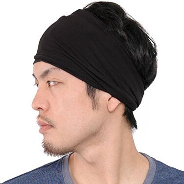 CHARM Casualbox Mens Womens Elastic Bandana Headband Japanese Long Hair Dreads Head wrap Black