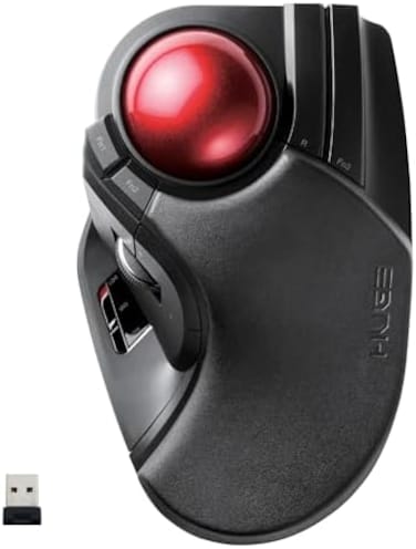 ELECOM HUGE Trackball Mouse, 2.4GHz Wireless, Finger Control, 8-Button Function, Precision Optical Gaming Sensor, Palm Rest Attached, Smooth Red Ball, Windows11, macOS (M-HT1DRBK)