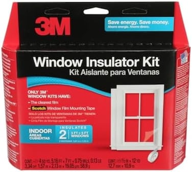 3M مجموعة عزل النوافذ الداخلية، غشاء عازل للنوافذ للحرارة والبرودة، 5 قدم × 18 قدم، يغطي نافذتين 3×5 قدم