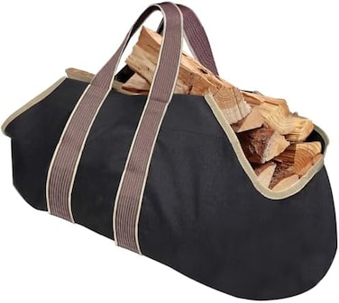 Amagabeli Garden Home Large Canvas Carrying Case For Carrying Indoor Stoves, Fireplaces, And Firewood; Round Wooden Rack For Carrying Wood Outdoors; Birch Tubular Rack From Herth; Basket Tool Set