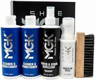 SHOE MGK MVP Sneaker Cleaner Kit XL - Cleaner &amp; Conditioner, Water &amp; Stain Repellent, White Touch-Up, with Shoe Brush to Clean and Whiten Leather, Canvas, Fabric Shoes