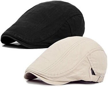 Qossi 2 Pack Newsboy Hats for Men Flat Cap Cotton Adjustable Breathable Irish Cabbie Ivy Driving Hunting Hat