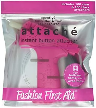 Fashion First Aid Attach&eacute; 2.0: Instant Button Attacher, with 200 Clear &amp; Black Fasteners, no sew Mini Sewing Machine for Quick Clothing Fixes Costumes Crafts