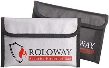 ROLOWAY Small Fireproof Bag (5 x 8 inches), Non-itchy Fireproof Money Bag, Fireproof Wallet Bag, Cash Fireproof Bag Set for Valuables - Passport, Currency &amp; Keys (2-Pack)