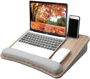 HUANUO Portable Lap Laptop Desk with Pillow Cushion, Fits up to 15.6 inch Laptop, with Anti-Slip Strip &amp; Storage Function for Home Office Students Use as Computer Laptop Stand, Book Tablet