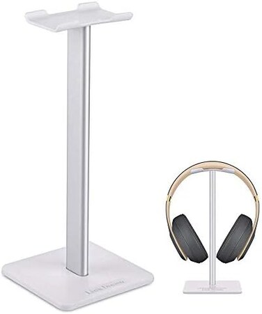 Link Dream Headphone Stand Headset Holder Gaming Headset Holder with Aluminum Supporting Bar Flexible Headrest Anti-Slip Earphone Stand for All Headphones, White