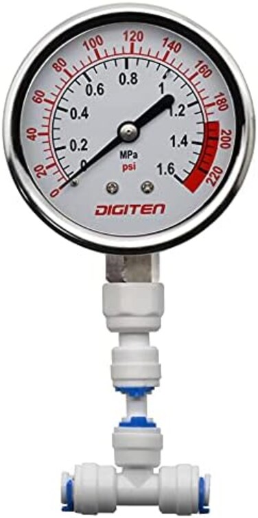DIGITEN 3/8" Water Pressure Gauge Meter 0-1.6MPa 0-220psi for Reverse Osmosis System Pump