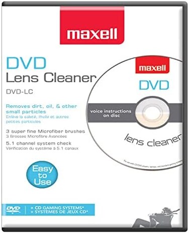 Maxell &ndash; 190059, DVD Lens Cleaner with Microfiber Brush System - for Optimal Cleaning, Remove Dust Oil, Small Particles &ndash; Compatible with All DVDs, PC, Xbox/xbox360 &amp; Ps1/2 Gaming Systems