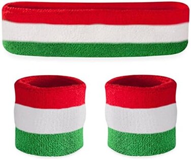 Suddora Striped Sweatband Set - (1 Headband and 2 Wristbands) Cotton for Sports &amp; More. white