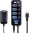 تينداك موزع USB 3.0 - موزع USB 4 منافذ مع 4 منافذ بيانات USB 3.0 + 1 منفذ شحن ذكي USB ومحول طاقة، مفاتيح تشغيل/ايقاف فردية لاجهزة ماك واللابتوب والقرص الصلب وبلاي ستيشن 4 واكس بوكس ون