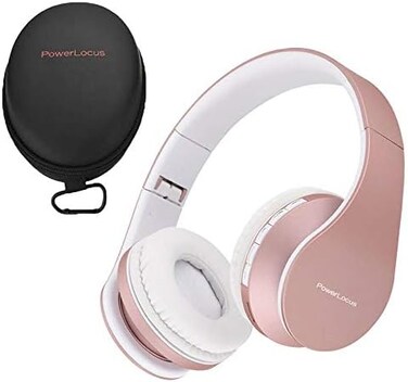 PowerLocus Wireless Bluetooth Over-Ear Stereo Foldable Headphones, Earphone Wired Headsets with Built-in Microphone for iPhone, Samsung, LG, iPad (Rose Gold)