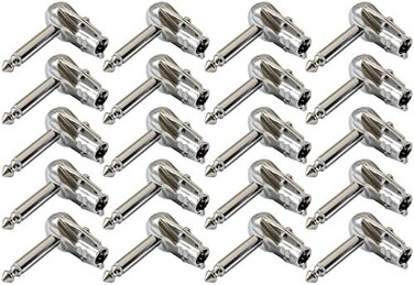 GLS Audio GLS Audio 1/4" Right Angle Plugs TS Mono Flat Low Profile Pancake Style for Speaker Cables, Patch Cables, Snakes - Male 1/4 Inch Phono 6.3mm Phone Plug Bulk - 20 PACK