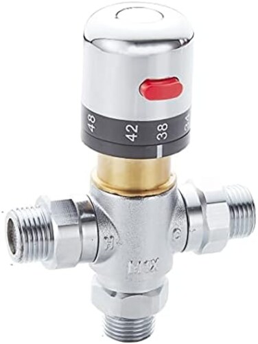 Fyeer 3-Way Thermostatic Mixing Valve, DN15 Temperature Control Bathroom Faucet and Shower Water Mixer Valve G1/2 NPS Male Connections,Chrome&hellip;