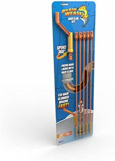 FlexiSnake Drain Sink Snake Cleaner - 18 inch - Drain Hair Clog Remover Tool with Rotating Handle &amp; 5 Wand Refills - Thin, Flexible, Easy to Use on Most Drains &amp; Grates - Made in USA - (5-Pack)
