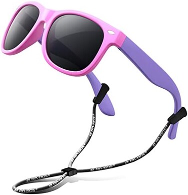 RIVBOS RBK004 Rubber Flexible Kids Polarized Sunglasses Age 3-10 (W Pink)