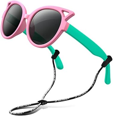 RIVBOS Rubber Kids Polarized Sunglasses With Strap Glasses Shades for Boys Girls Baby and Children Age 3-10 RBK002 &iuml;&frac14;&Euml;&dagger;pink&amp;green&iuml;&frac14;&acirc;&euro;&deg;