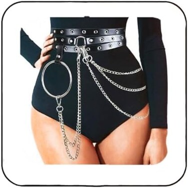 Nicute Punk Leather Waist Chain Black Sexy Layered Ring Body Chains Dance Belt Belly Accessories Jewelry for Women and Girls