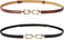 JASGOOD Leather Skinny Women Belt Thin Waist Belts for Dresses up to 37 Inches with Golden Buckle 2 Pack