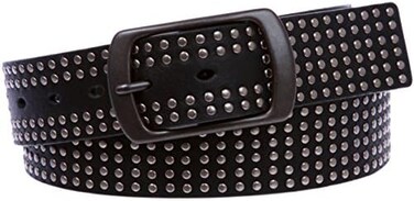 beltiscool 1 1/2" Snap on Tiny Circle Studded Genuine Leather Belt, Black   34