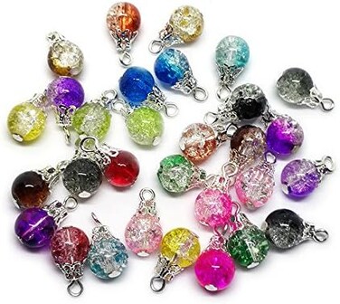Beading Station 30-Piece Handcrafted Crackle Glass Beads Drops with Silver Wire and Bead Cap for Jewelry Making