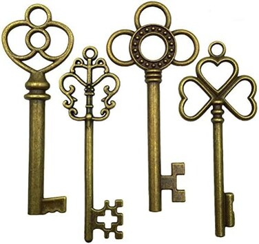 Mmei 40 pcs Large Antique Bronze Steampunk Vintage Skeleton Keys for DIY Wedding Party Gifts Jewelry Necklace Pendants Decoration (4 Different Style x 10)