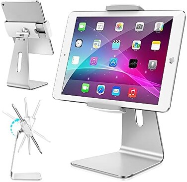 AboveTEK Elegant Aluminum iPad Pro Stand - Swivel iPad Air/Mini Kiosk POS Stand - Two Mount Holders 7"~13" Interactive iOS/Android Tablet Stand for Retail Store Showcase/Office Desk/Kitchen Countertop