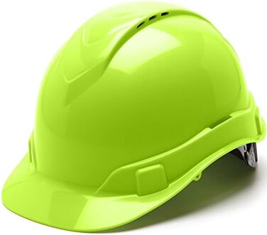 Pyramex Safety Ridgeline Pyramex Cap Style Hard Hat, Vented, 4-Point Ratchet Suspension, Hi-Vis Lime