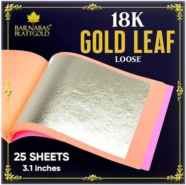 BARNABAS BLATTGOLD Genuine Gold Leaf Sheets 18k - - 3.1 inches - 25 Sheets Booklet - Loose Leaf