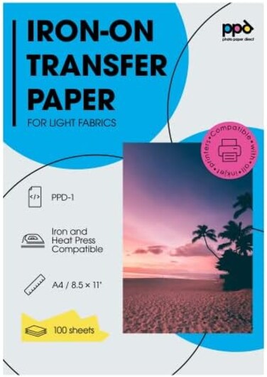 تي شيرت حبر PPD بريميوم بالكي خفيف ورق نقل LTR 8.5x11 بوصة حزمة من 100 ورقة (PPD001-100)