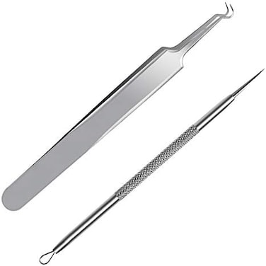 FIXBODY Blackhead &amp; Splinter Remover Tools - Stainless Steel Professional Easily Cure Pimples Whiteheads Comedones Acne Zit Ingrown Hairs and Facial Impurities Bend Head... Silver (Set of 2)