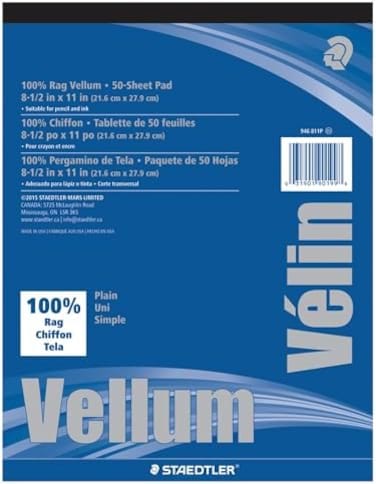 Staedtler Mars Vellum Paper, 16#, Rag, 8.5 x 11 Inches, Plain, 50 Sheets per Pad (946811P)
