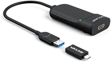 ويفلينك محول رسومات فيديو USB 3.0 الى HDMI مع صوت لشاشات متعددة حتى 2048 × 1152، محول بطاقة فيديو خارجي لجهاز العرض يدعم ويندوز 10/8/7/اكس بي - اسود