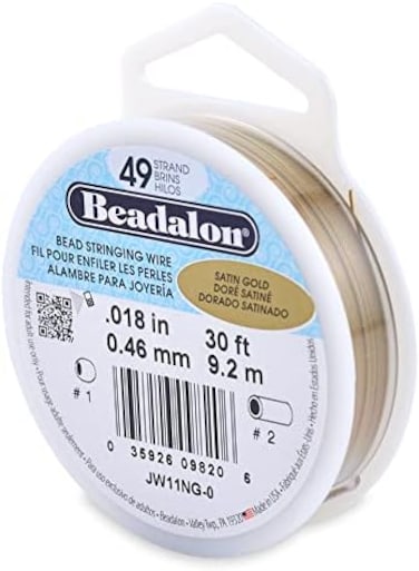 Beadalon 49 Strand Stainless Steel Bead Stringing Wire.018 in / 0.46 mm, Satin Gold, 30 ft / 9.2 m