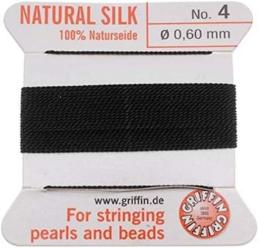 Griffin Silk Beading Cord and Needle, Size 4, Jet Black